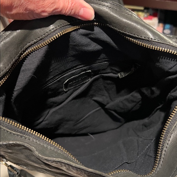 Black leather backpack with top zipper and large front pocket by Margot like new main image 4